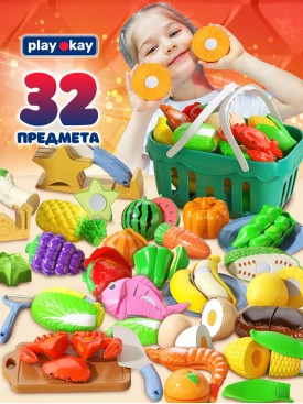 Игрушечная еда фрукты овощи на липучках Набор продукты, 32шт